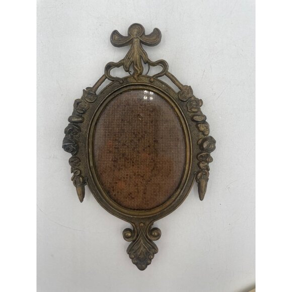 Italian Ornate Bronze Miniature Oval Frame Set With Floral Print - Picture 3 of 6